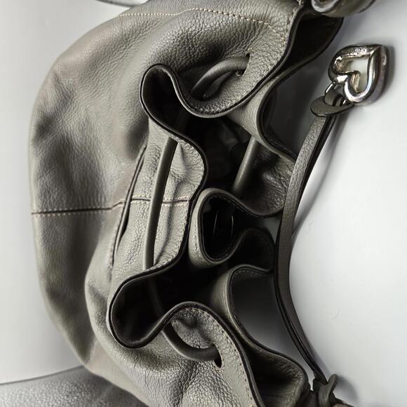 Brighton Gray Pebbled Leather Drawstring Bucket Purse with Shoulder Strap - Picture 5 of 16